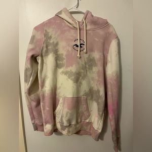 Hoodie from Hollister, size medium, pink tie-dye, and purple embroidery